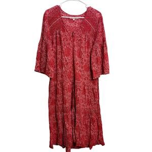 Xirena Morgan‎ Red Floral Bandana Midi Dress Size M Prairie Boho Hippie Cotton